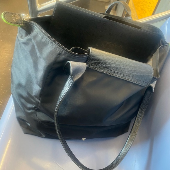 LONGCHAMP MONOCHROM ALL-BLACK Frm TUNISIA GORG Bag LUX RARE GENUINE SLEEK Lrg - Picture 13 of 16